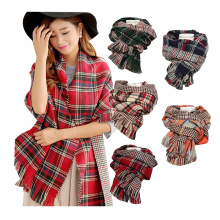 Hot selling winter fake cashmere scarf double side printing kintted check scarf